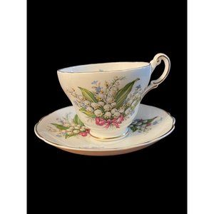VTG Regency English Bone China Lily of Valley Floral Tea Cup & Saucer Gold Trim